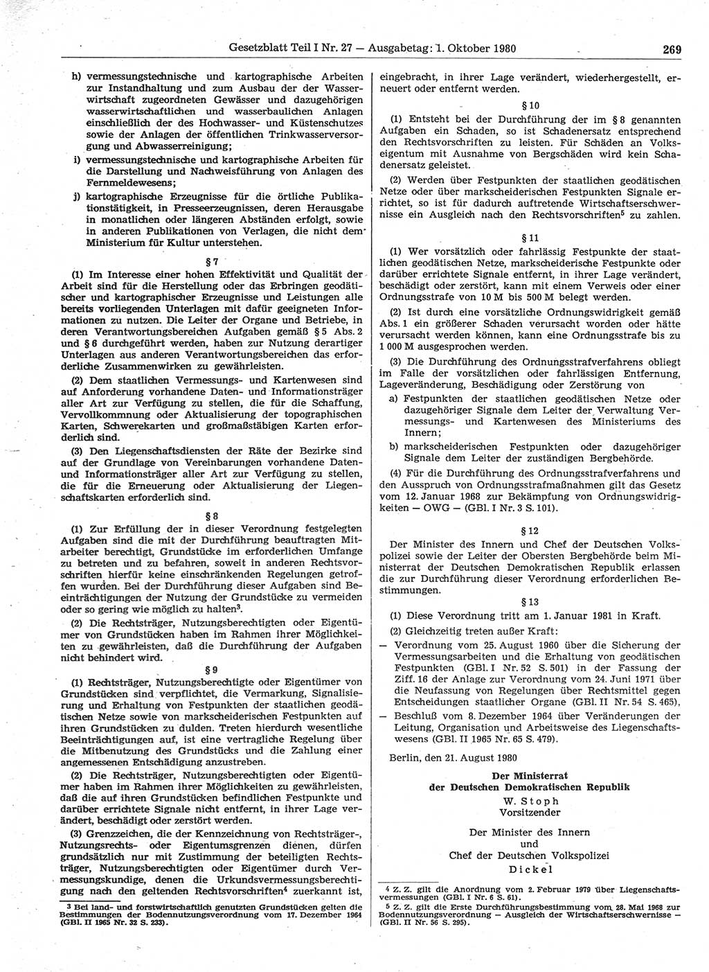 Gesetzblatt (GBl.) der Deutschen Demokratischen Republik (DDR) Teil Ⅰ 1980, Seite 269 (GBl. DDR Ⅰ 1980, S. 269)