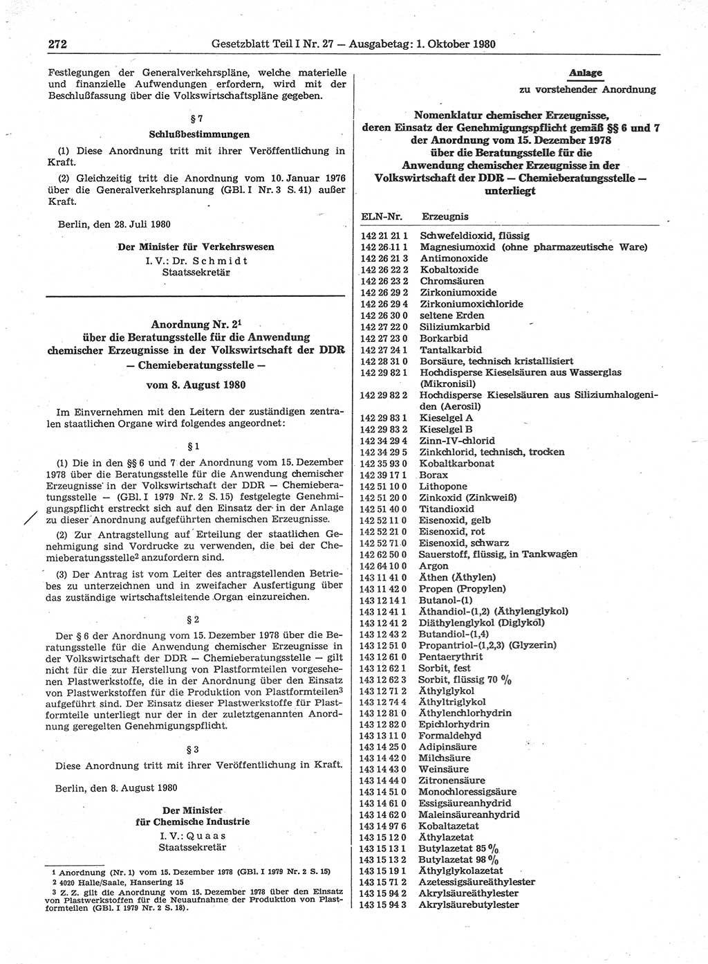 Gesetzblatt (GBl.) der Deutschen Demokratischen Republik (DDR) Teil Ⅰ 1980, Seite 272 (GBl. DDR Ⅰ 1980, S. 272)