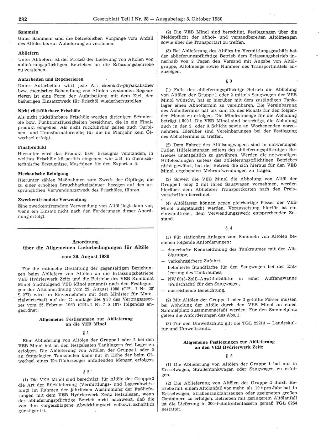 Gesetzblatt (GBl.) der Deutschen Demokratischen Republik (DDR) Teil Ⅰ 1980, Seite 282 (GBl. DDR Ⅰ 1980, S. 282)