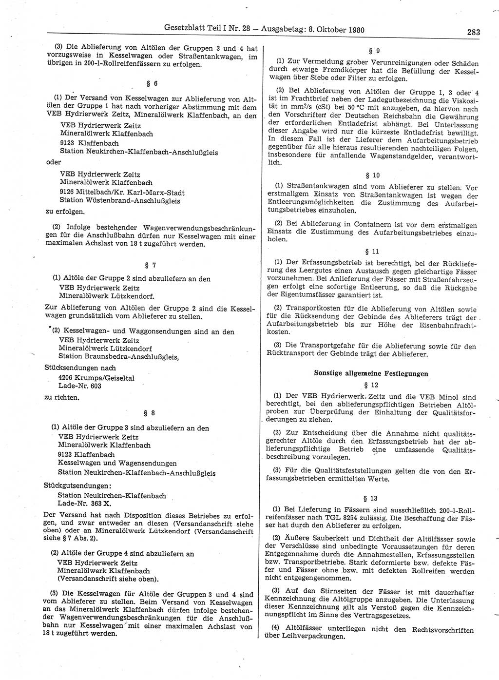 Gesetzblatt (GBl.) der Deutschen Demokratischen Republik (DDR) Teil Ⅰ 1980, Seite 283 (GBl. DDR Ⅰ 1980, S. 283)