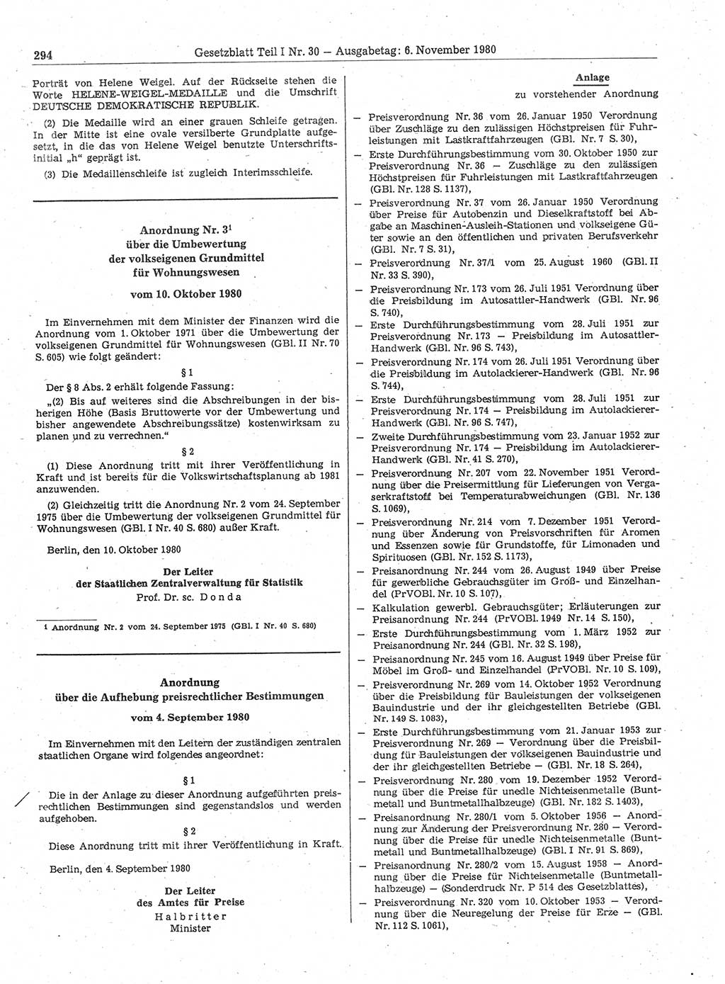 Gesetzblatt (GBl.) der Deutschen Demokratischen Republik (DDR) Teil Ⅰ 1980, Seite 294 (GBl. DDR Ⅰ 1980, S. 294)