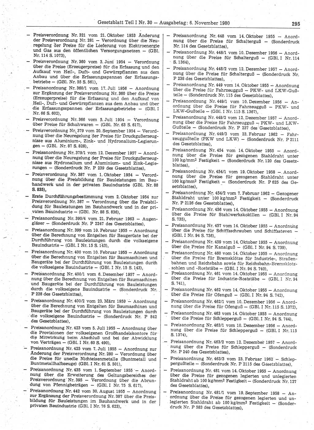 Gesetzblatt (GBl.) der Deutschen Demokratischen Republik (DDR) Teil Ⅰ 1980, Seite 295 (GBl. DDR Ⅰ 1980, S. 295)