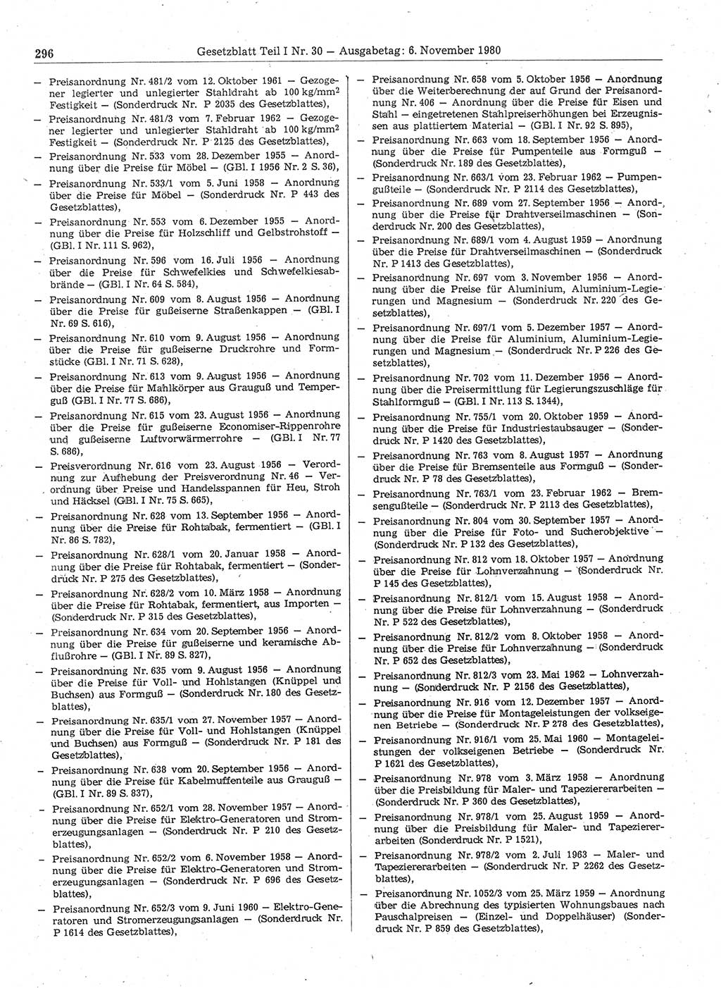 Gesetzblatt (GBl.) der Deutschen Demokratischen Republik (DDR) Teil Ⅰ 1980, Seite 296 (GBl. DDR Ⅰ 1980, S. 296)