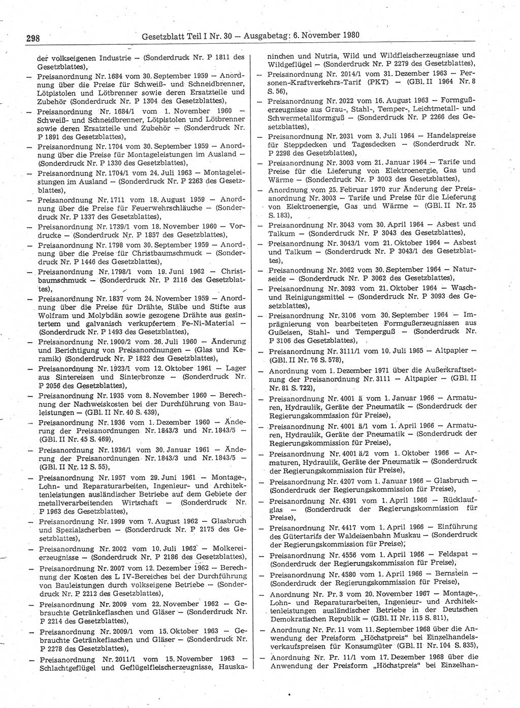 Gesetzblatt (GBl.) der Deutschen Demokratischen Republik (DDR) Teil Ⅰ 1980, Seite 298 (GBl. DDR Ⅰ 1980, S. 298)