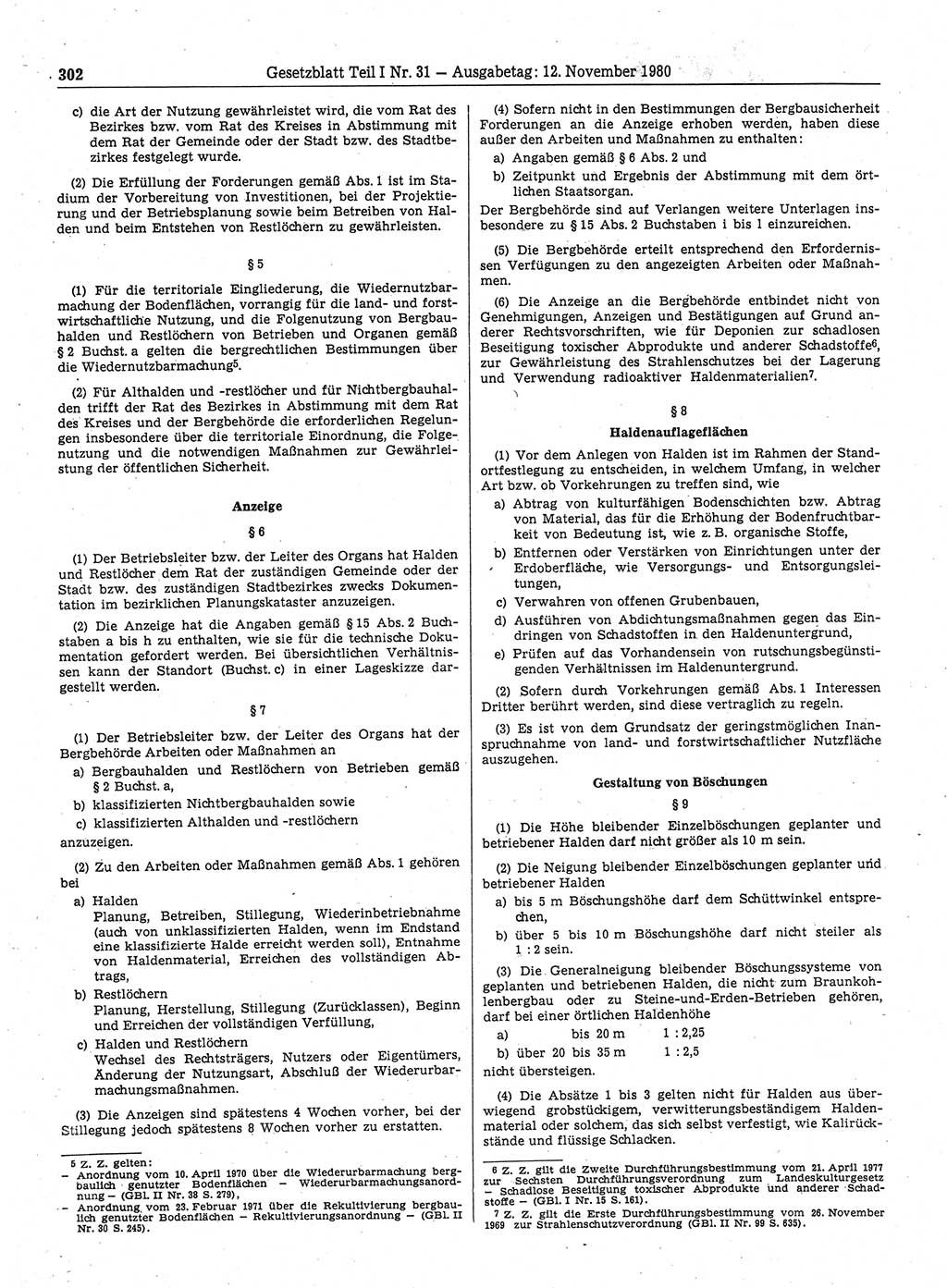 Gesetzblatt (GBl.) der Deutschen Demokratischen Republik (DDR) Teil Ⅰ 1980, Seite 302 (GBl. DDR Ⅰ 1980, S. 302)