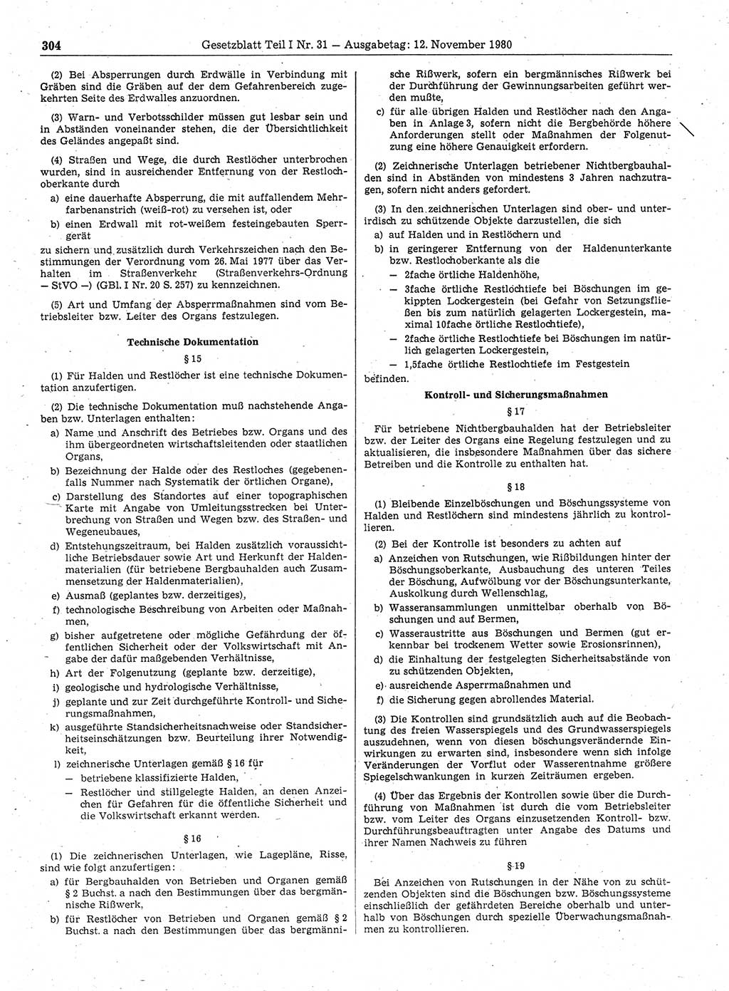 Gesetzblatt (GBl.) der Deutschen Demokratischen Republik (DDR) Teil Ⅰ 1980, Seite 304 (GBl. DDR Ⅰ 1980, S. 304)