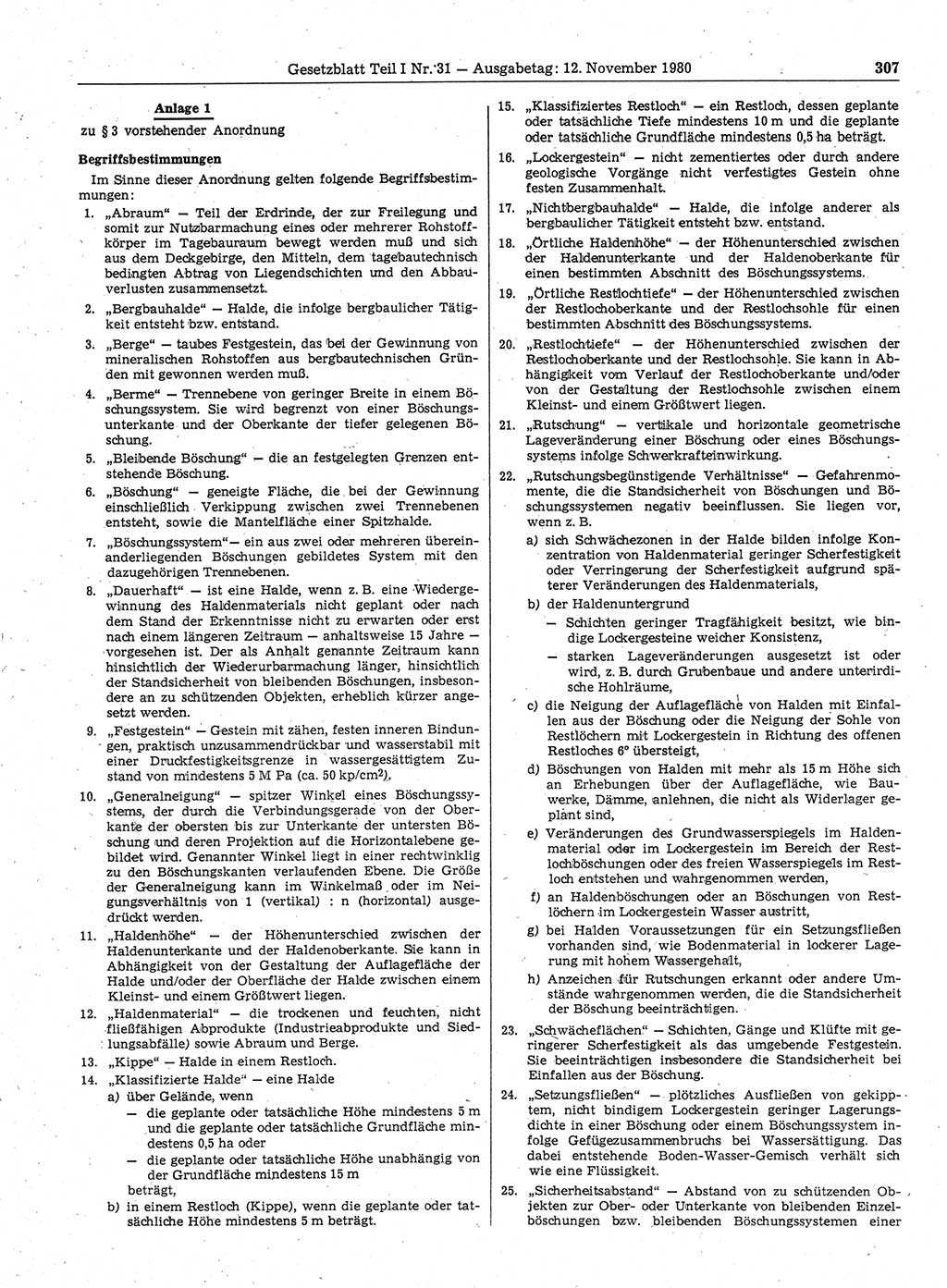 Gesetzblatt (GBl.) der Deutschen Demokratischen Republik (DDR) Teil Ⅰ 1980, Seite 307 (GBl. DDR Ⅰ 1980, S. 307)