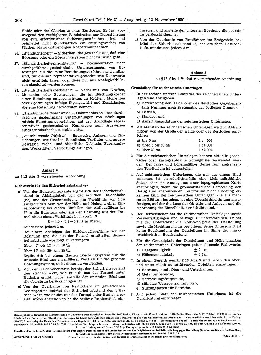 Gesetzblatt (GBl.) der Deutschen Demokratischen Republik (DDR) Teil Ⅰ 1980, Seite 308 (GBl. DDR Ⅰ 1980, S. 308)