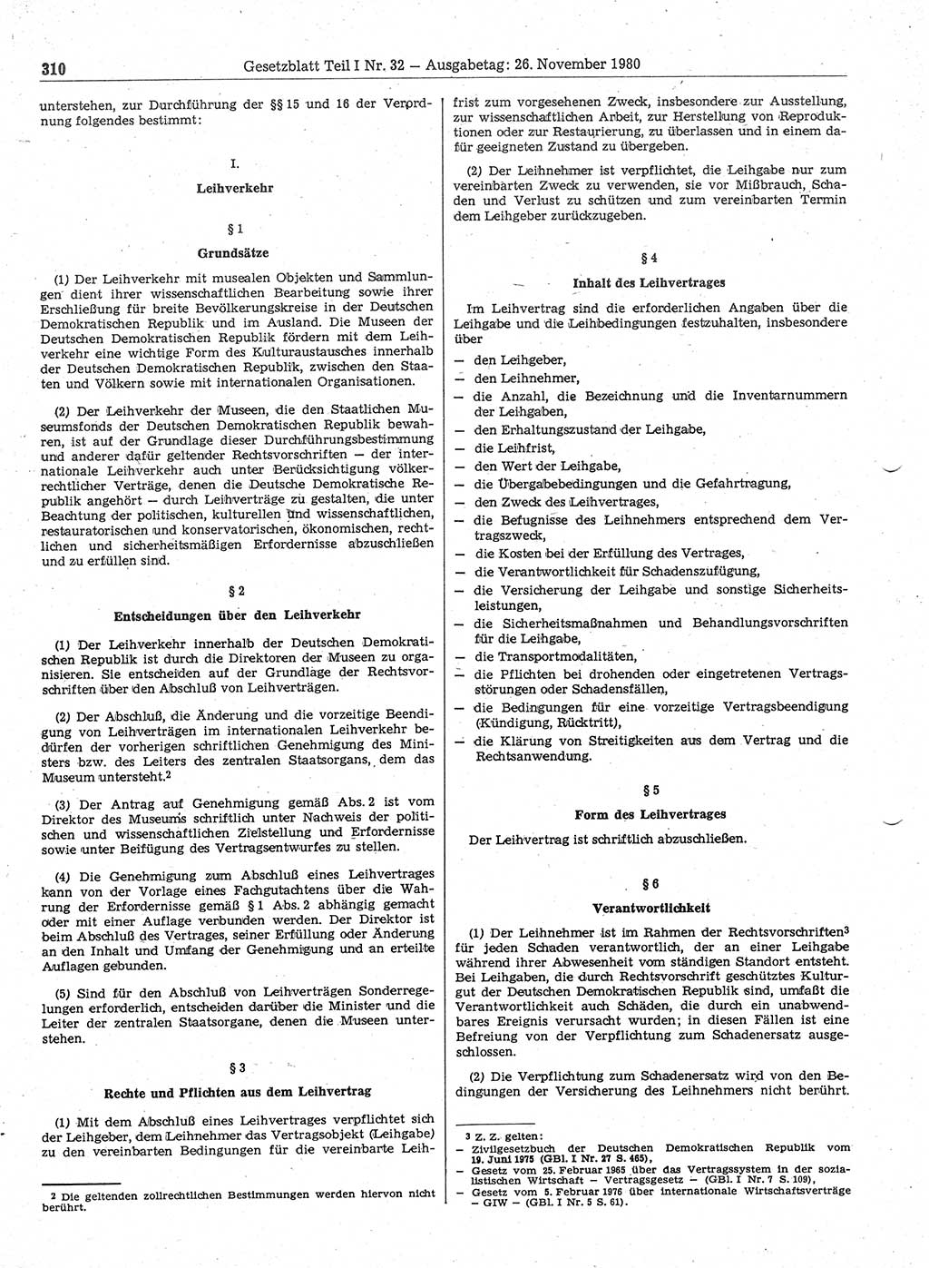 Gesetzblatt (GBl.) der Deutschen Demokratischen Republik (DDR) Teil Ⅰ 1980, Seite 310 (GBl. DDR Ⅰ 1980, S. 310)