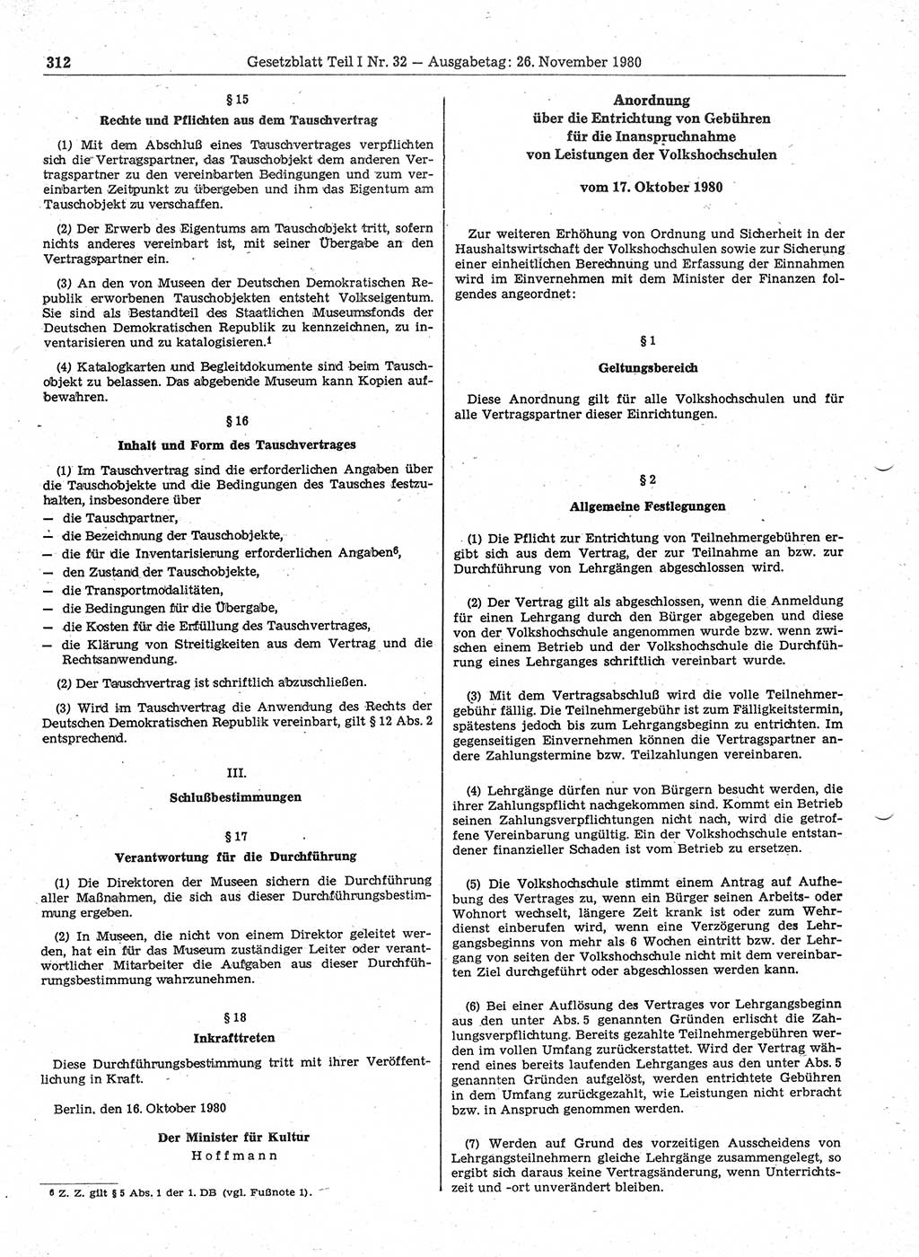Gesetzblatt (GBl.) der Deutschen Demokratischen Republik (DDR) Teil Ⅰ 1980, Seite 312 (GBl. DDR Ⅰ 1980, S. 312)