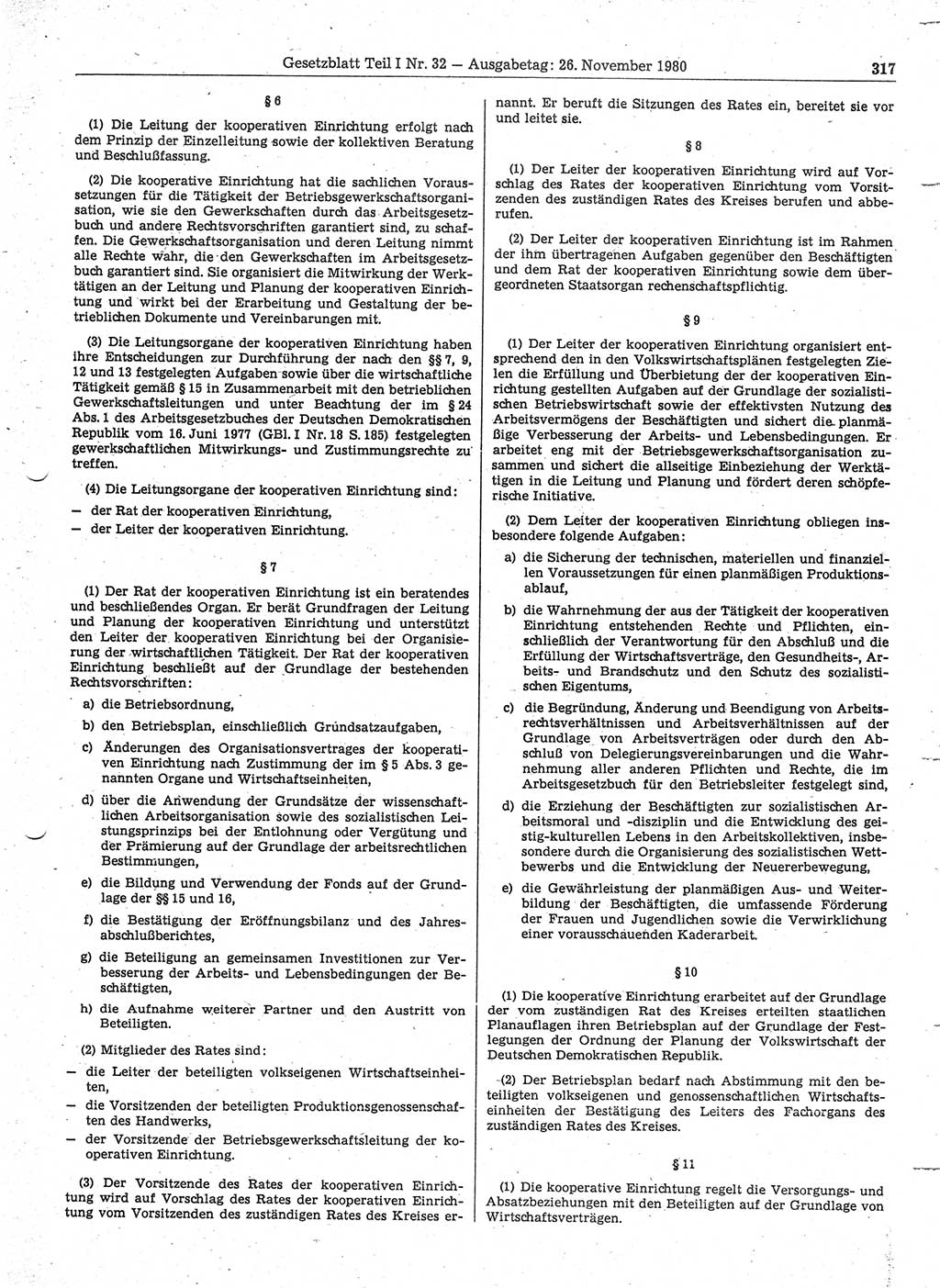 Gesetzblatt (GBl.) der Deutschen Demokratischen Republik (DDR) Teil Ⅰ 1980, Seite 317 (GBl. DDR Ⅰ 1980, S. 317)