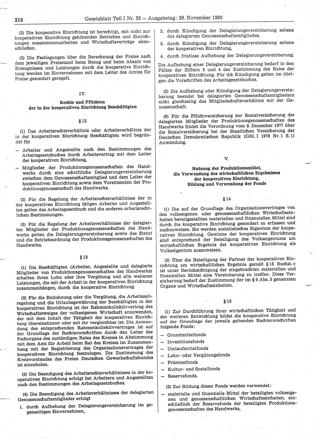 Gesetzblatt (GBl.) der Deutschen Demokratischen Republik (DDR) Teil Ⅰ 1980, Seite 318 (GBl. DDR Ⅰ 1980, S. 318)