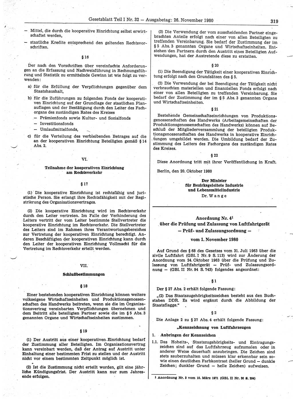Gesetzblatt (GBl.) der Deutschen Demokratischen Republik (DDR) Teil Ⅰ 1980, Seite 319 (GBl. DDR Ⅰ 1980, S. 319)