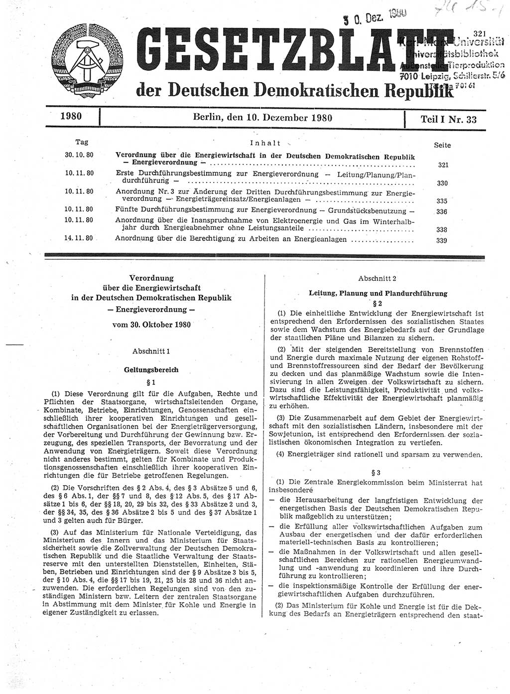 Gesetzblatt (GBl.) der Deutschen Demokratischen Republik (DDR) Teil Ⅰ 1980, Seite 321 (GBl. DDR Ⅰ 1980, S. 321)