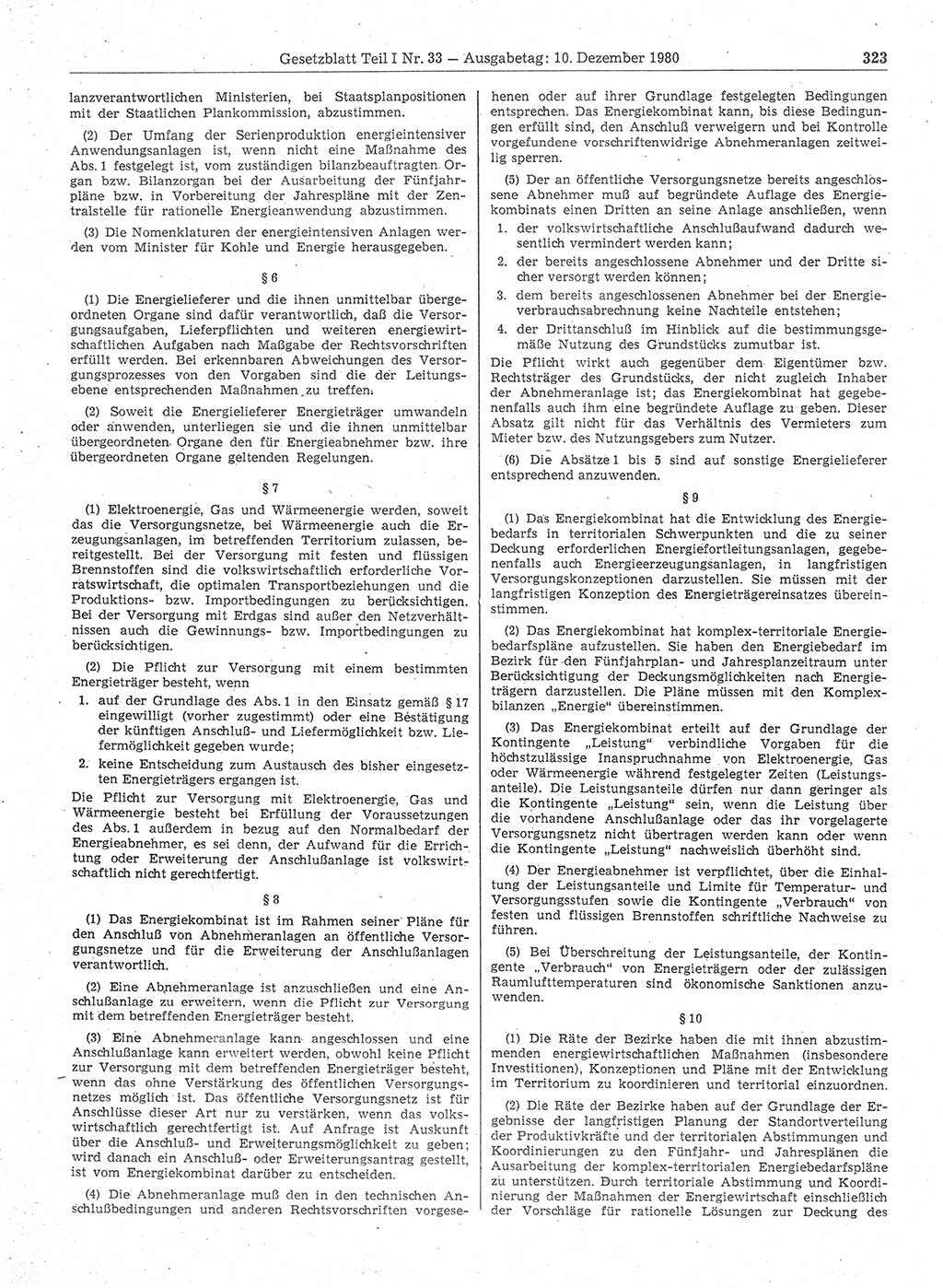 Gesetzblatt (GBl.) der Deutschen Demokratischen Republik (DDR) Teil Ⅰ 1980, Seite 323 (GBl. DDR Ⅰ 1980, S. 323)