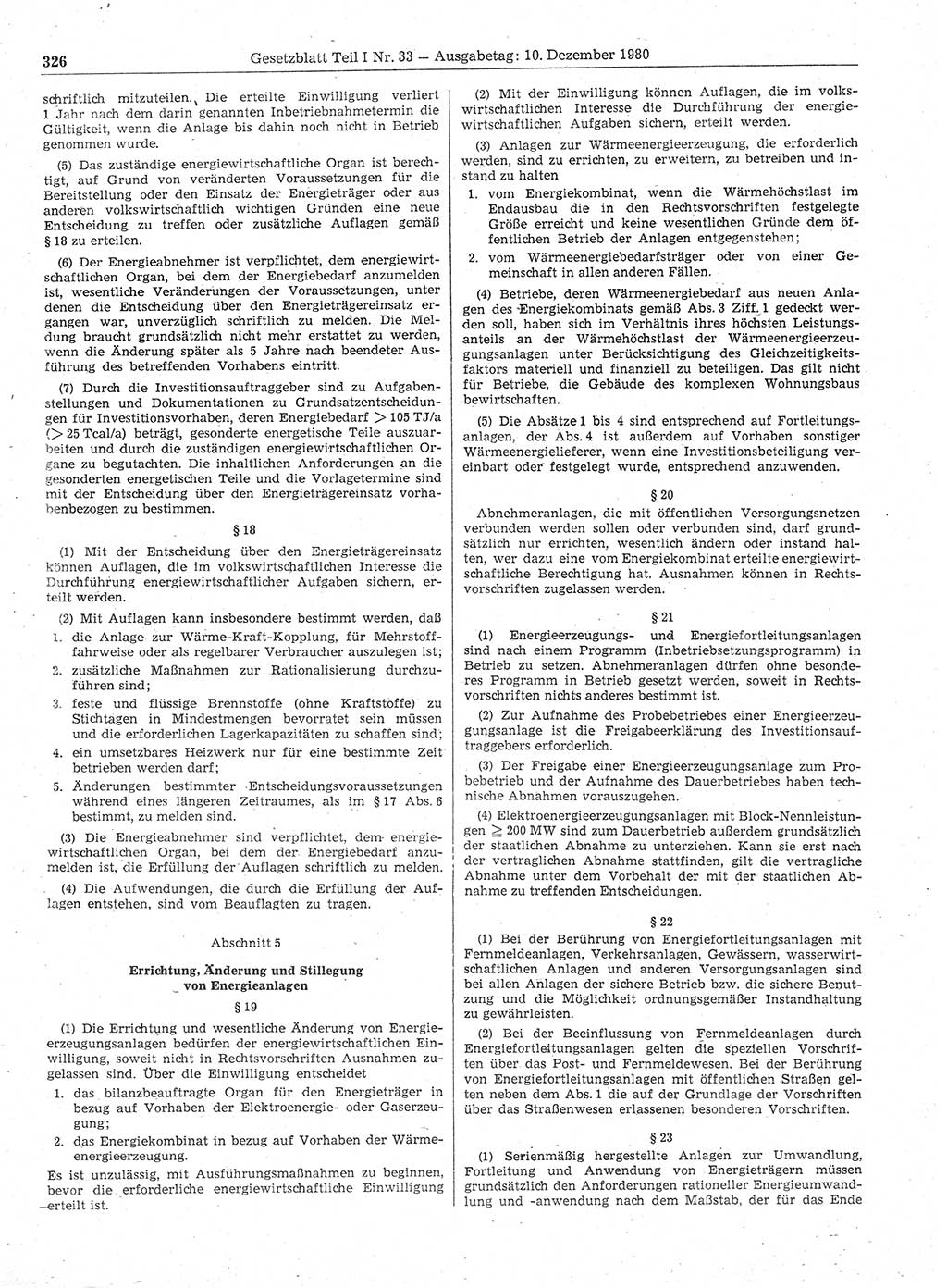 Gesetzblatt (GBl.) der Deutschen Demokratischen Republik (DDR) Teil Ⅰ 1980, Seite 326 (GBl. DDR Ⅰ 1980, S. 326)
