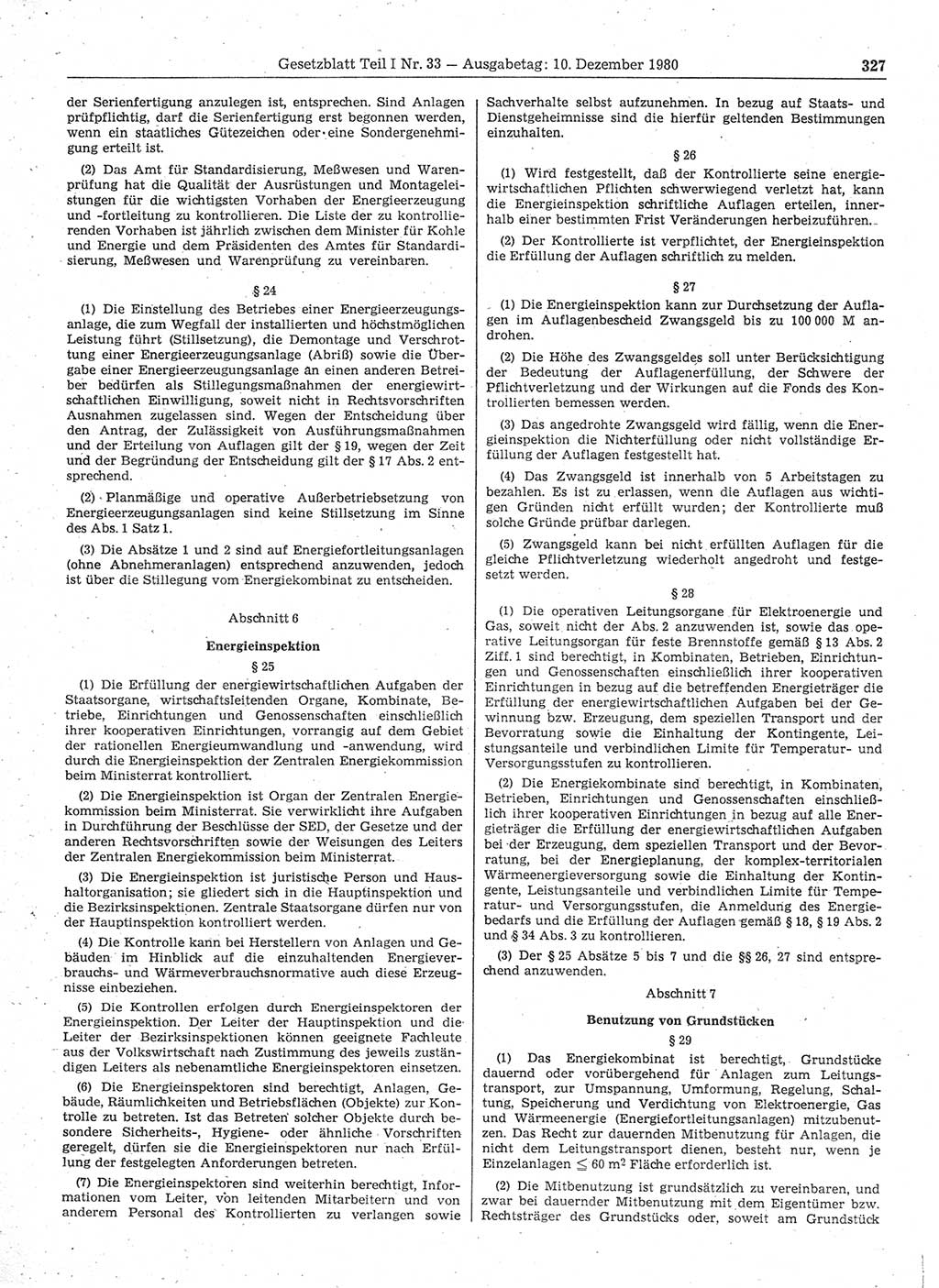 Gesetzblatt (GBl.) der Deutschen Demokratischen Republik (DDR) Teil Ⅰ 1980, Seite 327 (GBl. DDR Ⅰ 1980, S. 327)