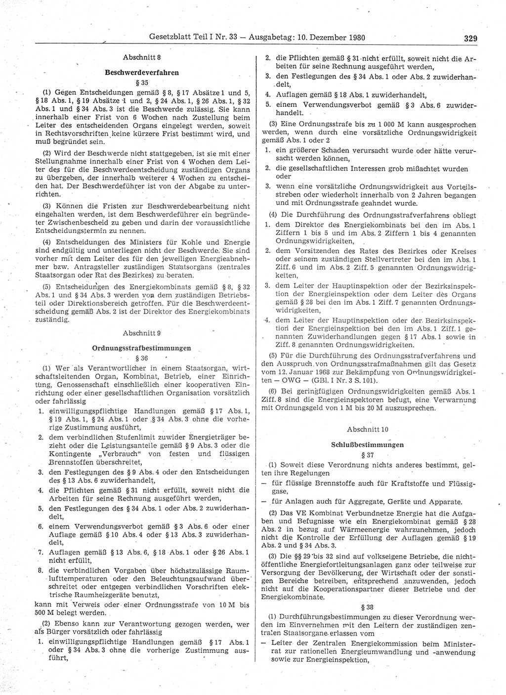 Gesetzblatt (GBl.) der Deutschen Demokratischen Republik (DDR) Teil Ⅰ 1980, Seite 329 (GBl. DDR Ⅰ 1980, S. 329)