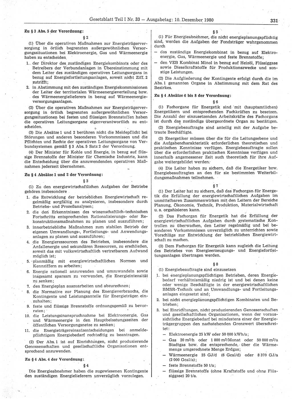 Gesetzblatt (GBl.) der Deutschen Demokratischen Republik (DDR) Teil Ⅰ 1980, Seite 331 (GBl. DDR Ⅰ 1980, S. 331)