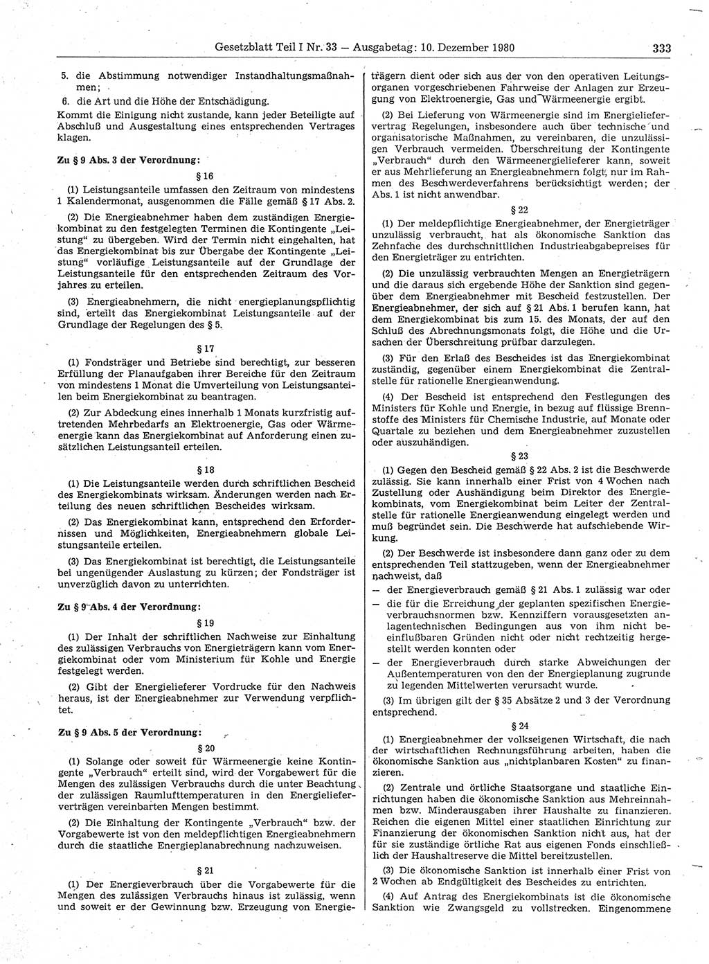 Gesetzblatt (GBl.) der Deutschen Demokratischen Republik (DDR) Teil Ⅰ 1980, Seite 333 (GBl. DDR Ⅰ 1980, S. 333)