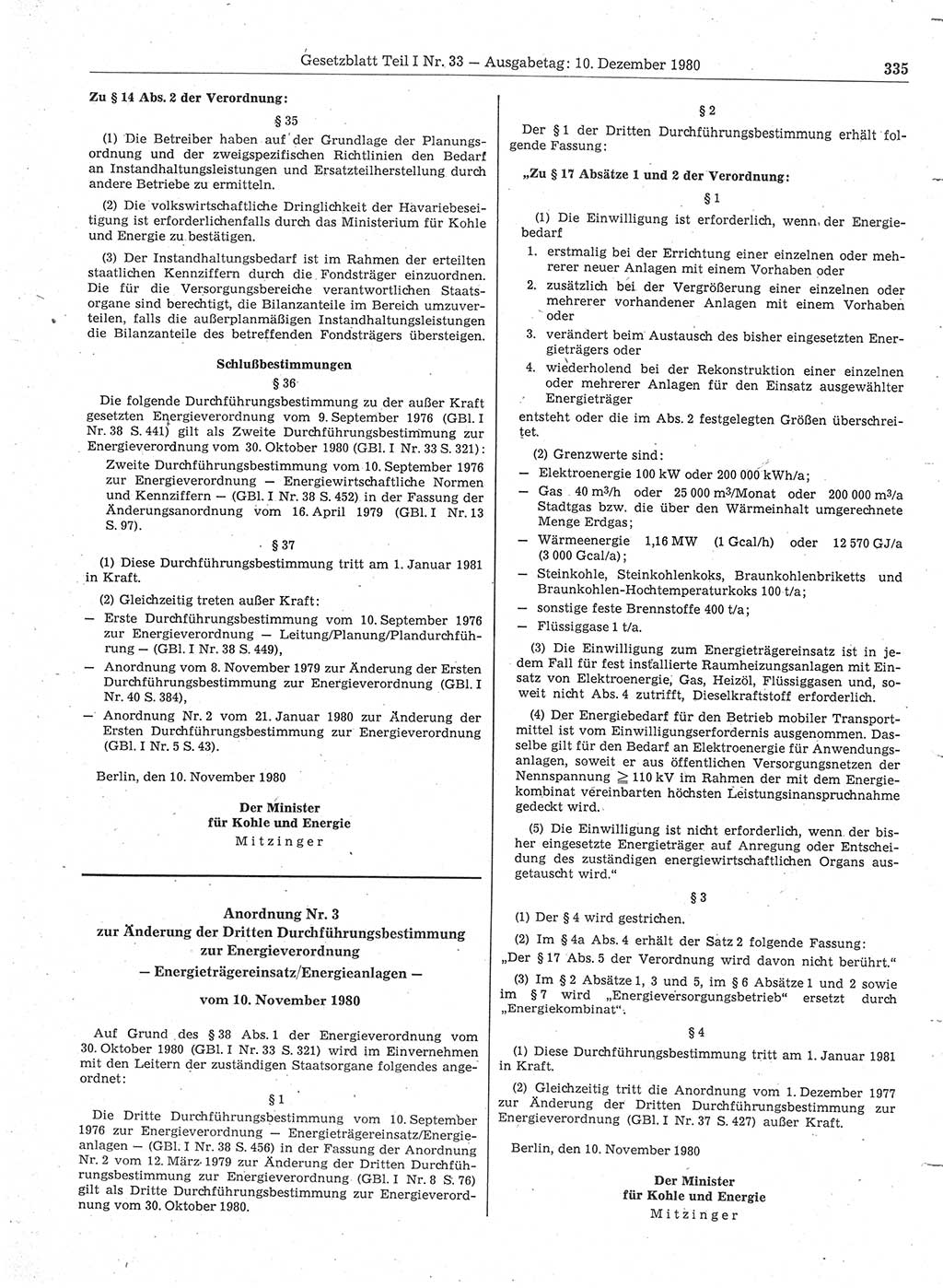 Gesetzblatt (GBl.) der Deutschen Demokratischen Republik (DDR) Teil Ⅰ 1980, Seite 335 (GBl. DDR Ⅰ 1980, S. 335)