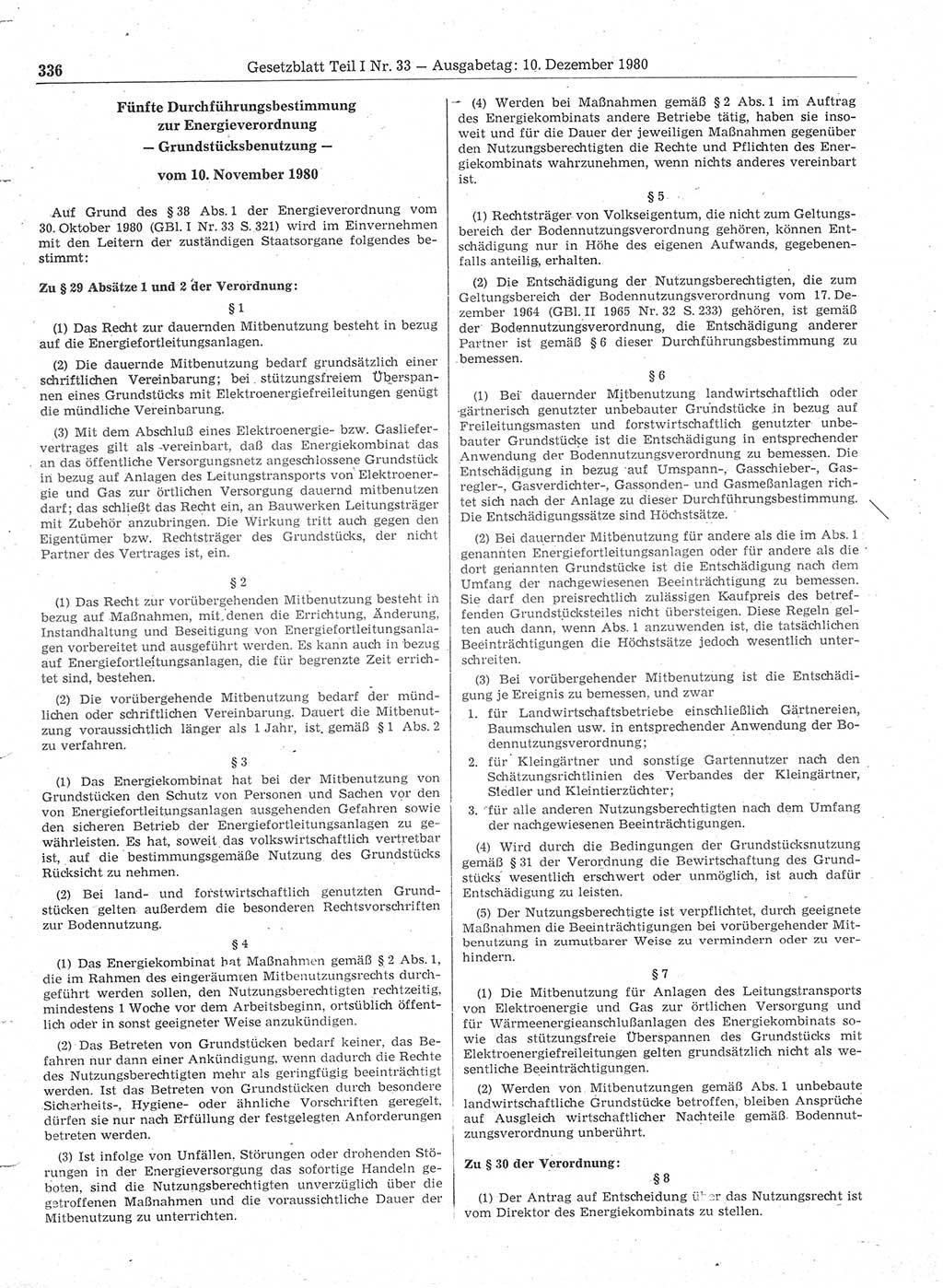 Gesetzblatt (GBl.) der Deutschen Demokratischen Republik (DDR) Teil Ⅰ 1980, Seite 336 (GBl. DDR Ⅰ 1980, S. 336)