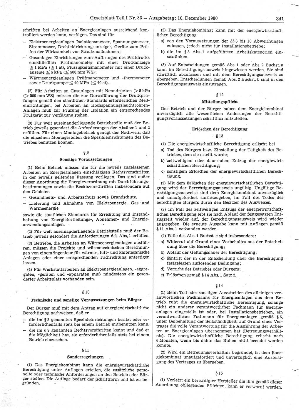 Gesetzblatt (GBl.) der Deutschen Demokratischen Republik (DDR) Teil Ⅰ 1980, Seite 341 (GBl. DDR Ⅰ 1980, S. 341)