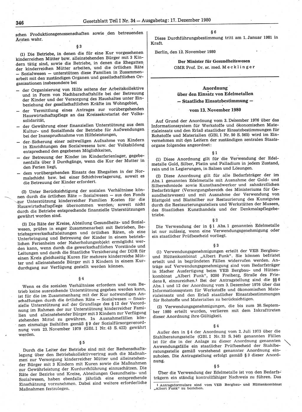 Gesetzblatt (GBl.) der Deutschen Demokratischen Republik (DDR) Teil Ⅰ 1980, Seite 346 (GBl. DDR Ⅰ 1980, S. 346)