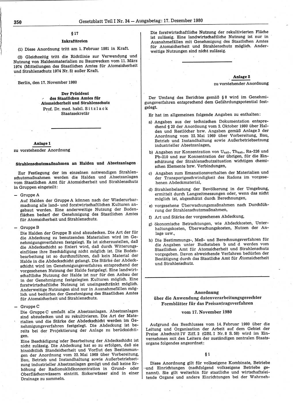 Gesetzblatt (GBl.) der Deutschen Demokratischen Republik (DDR) Teil Ⅰ 1980, Seite 350 (GBl. DDR Ⅰ 1980, S. 350)