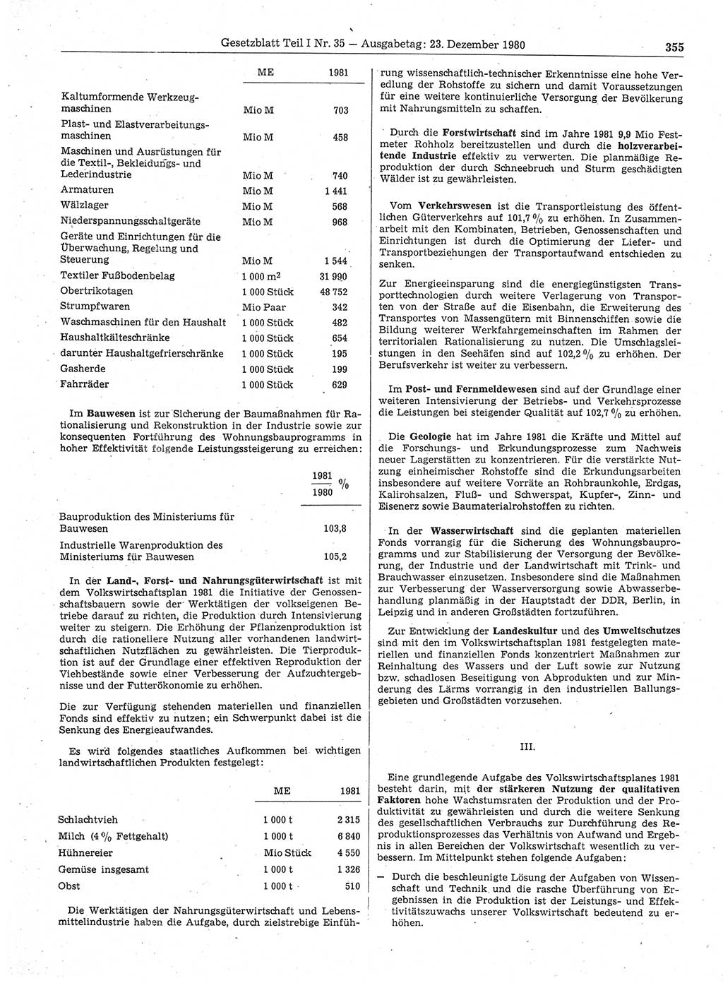 Gesetzblatt (GBl.) der Deutschen Demokratischen Republik (DDR) Teil Ⅰ 1980, Seite 355 (GBl. DDR Ⅰ 1980, S. 355)