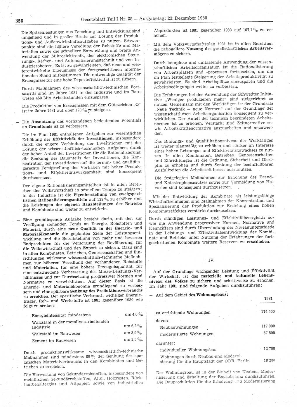 Gesetzblatt (GBl.) der Deutschen Demokratischen Republik (DDR) Teil Ⅰ 1980, Seite 356 (GBl. DDR Ⅰ 1980, S. 356)