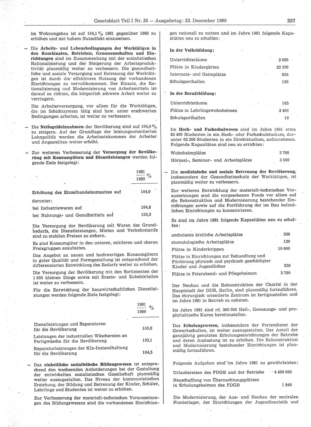 Gesetzblatt (GBl.) der Deutschen Demokratischen Republik (DDR) Teil Ⅰ 1980, Seite 357 (GBl. DDR Ⅰ 1980, S. 357)