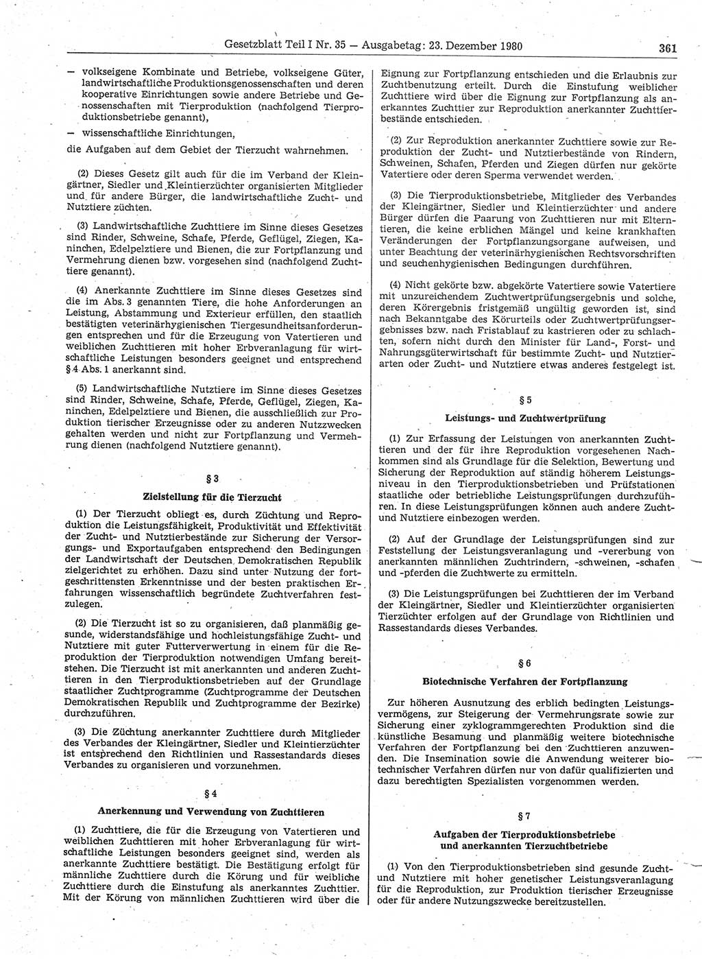 Gesetzblatt (GBl.) der Deutschen Demokratischen Republik (DDR) Teil Ⅰ 1980, Seite 361 (GBl. DDR Ⅰ 1980, S. 361)