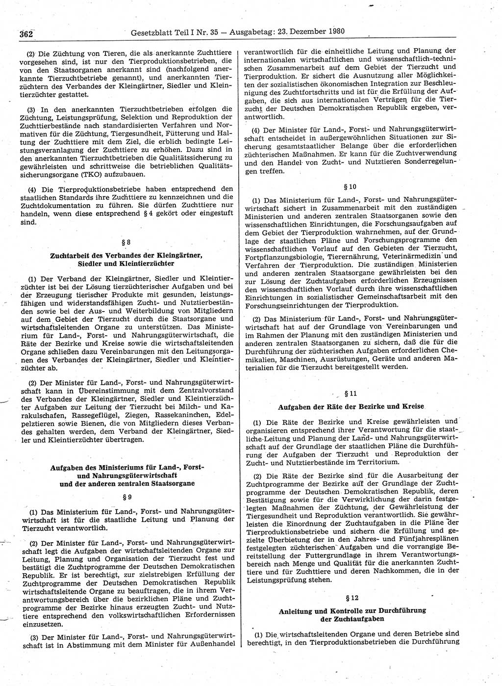 Gesetzblatt (GBl.) der Deutschen Demokratischen Republik (DDR) Teil Ⅰ 1980, Seite 362 (GBl. DDR Ⅰ 1980, S. 362)