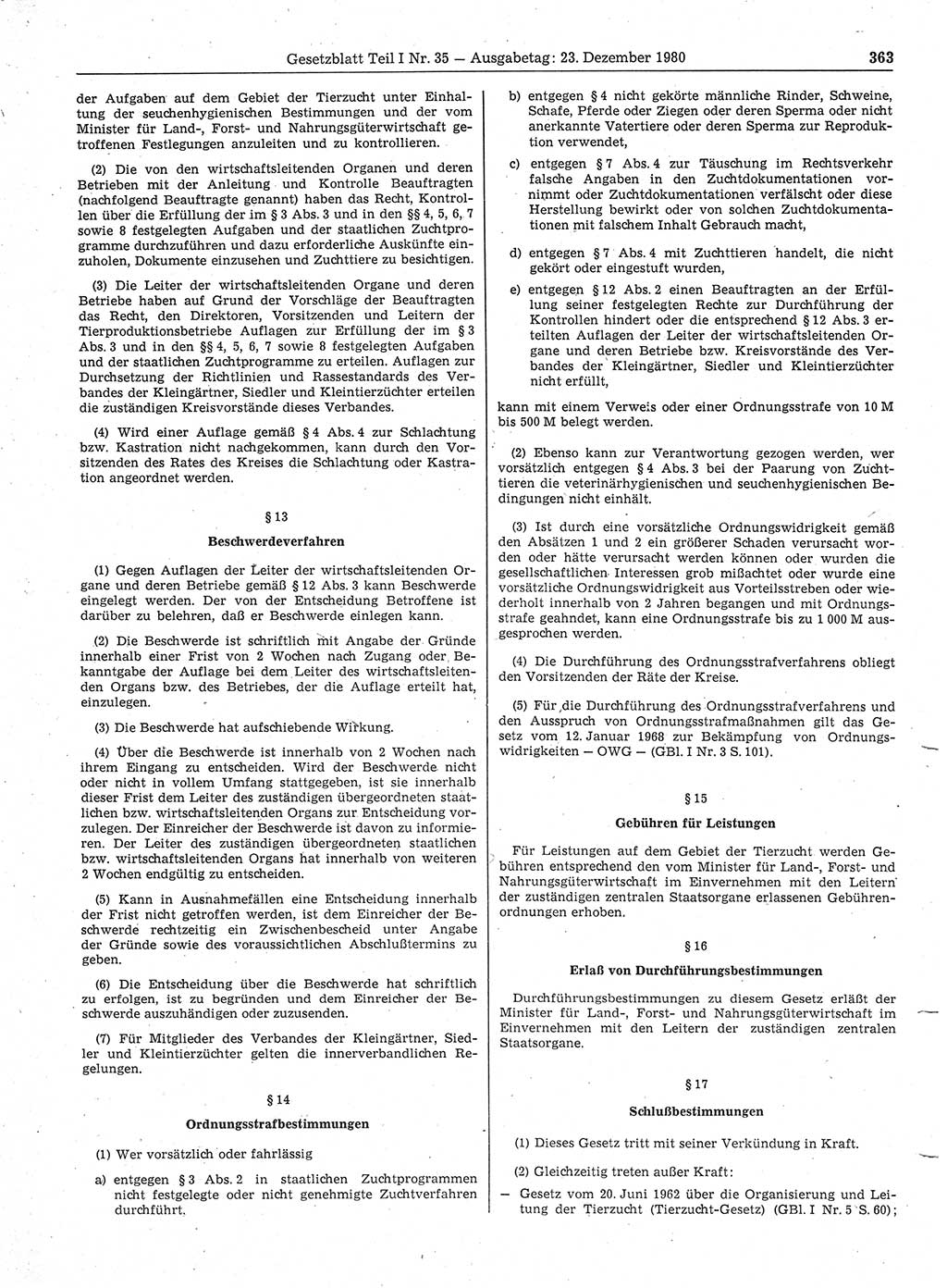 Gesetzblatt (GBl.) der Deutschen Demokratischen Republik (DDR) Teil Ⅰ 1980, Seite 363 (GBl. DDR Ⅰ 1980, S. 363)