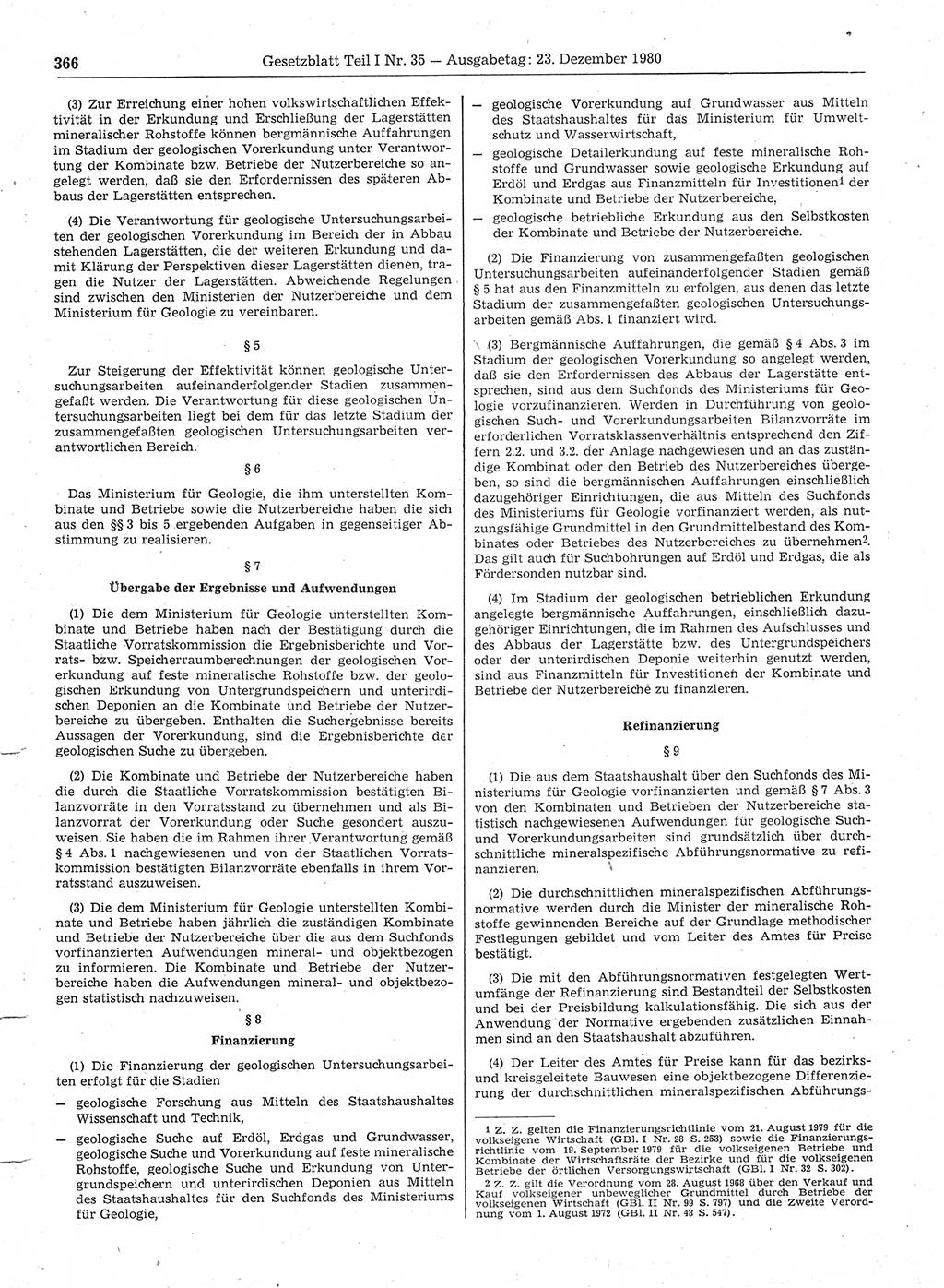 Gesetzblatt (GBl.) der Deutschen Demokratischen Republik (DDR) Teil Ⅰ 1980, Seite 366 (GBl. DDR Ⅰ 1980, S. 366)