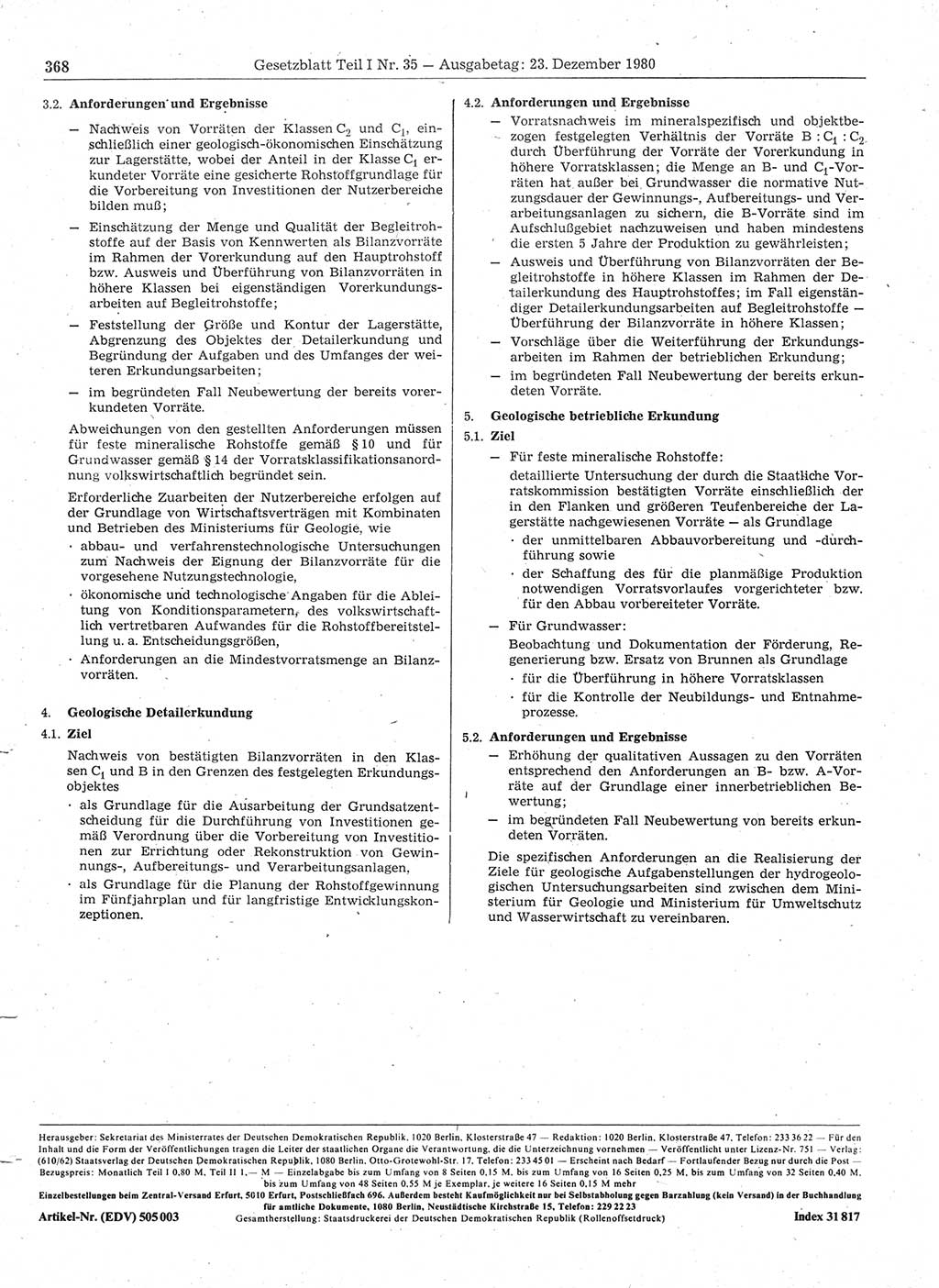 Gesetzblatt (GBl.) der Deutschen Demokratischen Republik (DDR) Teil Ⅰ 1980, Seite 368 (GBl. DDR Ⅰ 1980, S. 368)