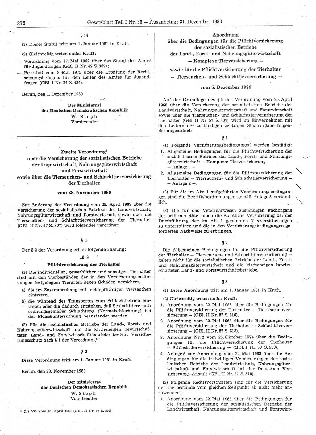 Gesetzblatt (GBl.) der Deutschen Demokratischen Republik (DDR) Teil Ⅰ 1980, Seite 372 (GBl. DDR Ⅰ 1980, S. 372)