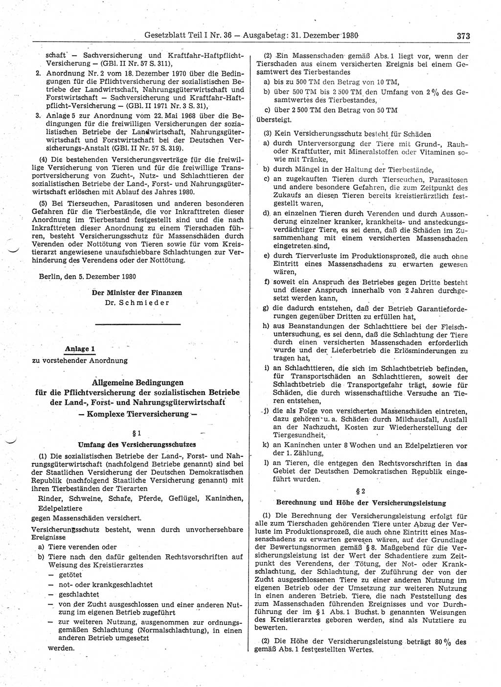 Gesetzblatt (GBl.) der Deutschen Demokratischen Republik (DDR) Teil Ⅰ 1980, Seite 373 (GBl. DDR Ⅰ 1980, S. 373)