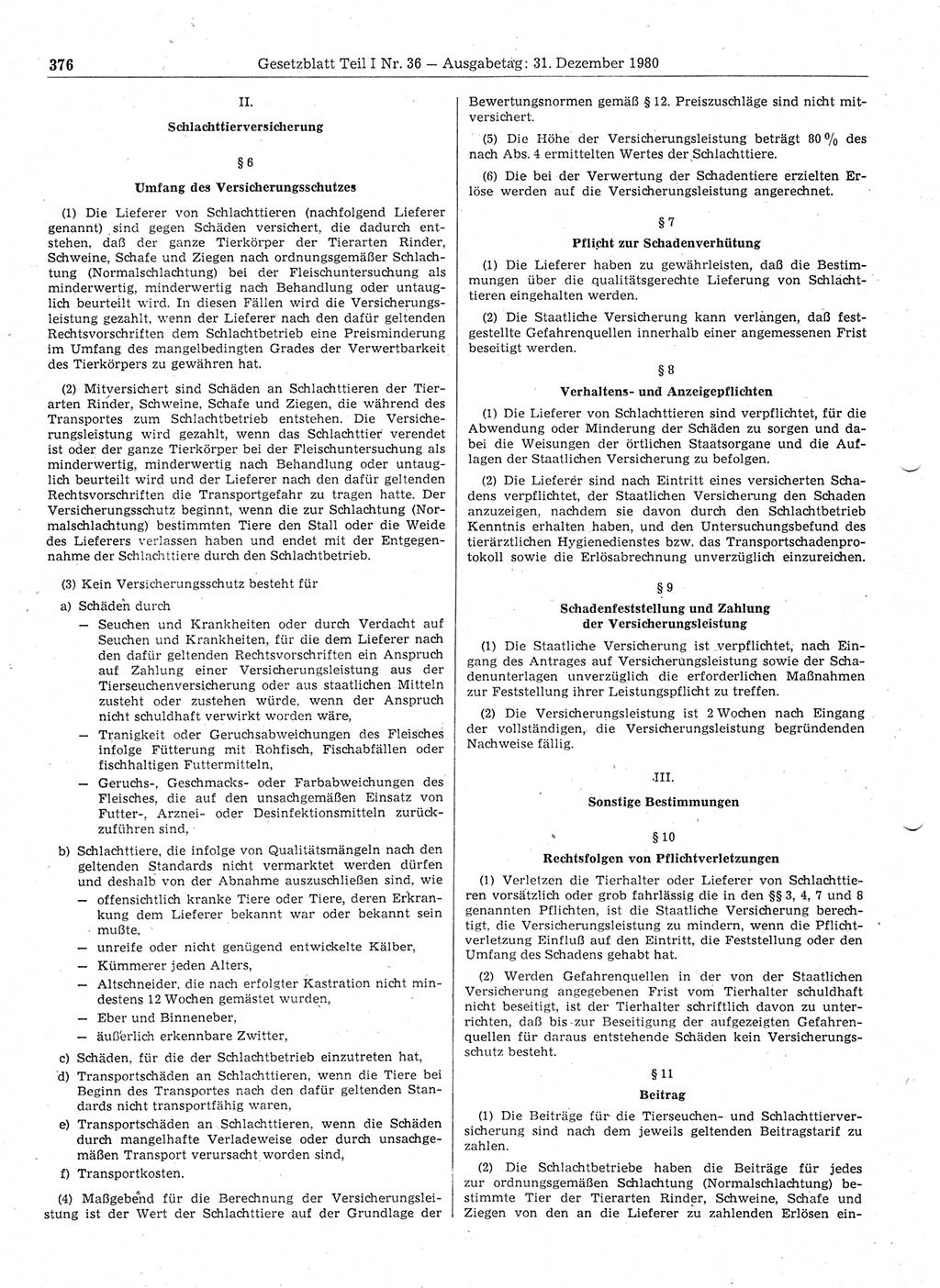 Gesetzblatt (GBl.) der Deutschen Demokratischen Republik (DDR) Teil Ⅰ 1980, Seite 376 (GBl. DDR Ⅰ 1980, S. 376)