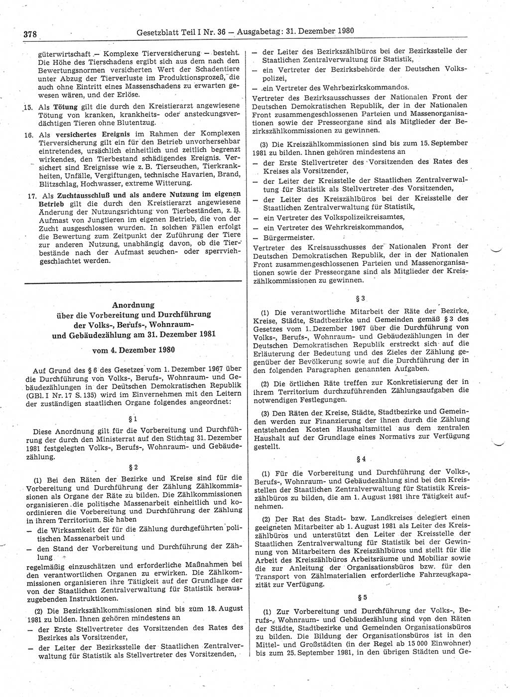 Gesetzblatt (GBl.) der Deutschen Demokratischen Republik (DDR) Teil Ⅰ 1980, Seite 378 (GBl. DDR Ⅰ 1980, S. 378)