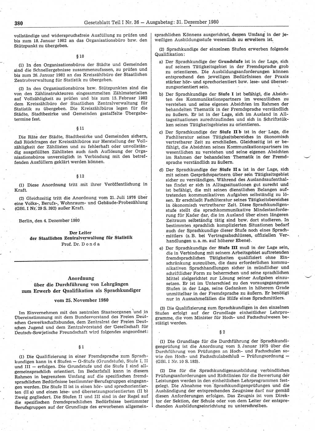 Gesetzblatt (GBl.) der Deutschen Demokratischen Republik (DDR) Teil Ⅰ 1980, Seite 380 (GBl. DDR Ⅰ 1980, S. 380)