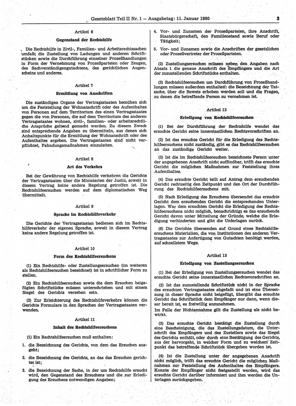 Gesetzblatt (GBl.) der Deutschen Demokratischen Republik (DDR) Teil â… â… 1980, Seite 3 (GBl. DDR â… â… 1980, S. 3)