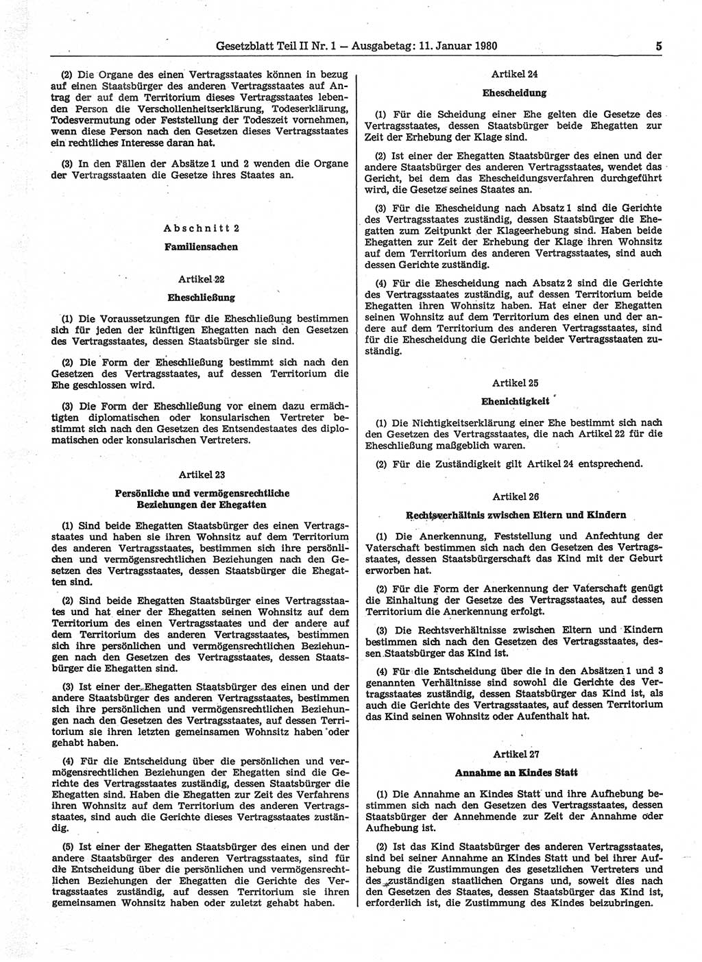 Gesetzblatt (GBl.) der Deutschen Demokratischen Republik (DDR) Teil ⅠⅠ 1980, Seite 5 (GBl. DDR ⅠⅠ 1980, S. 5)
