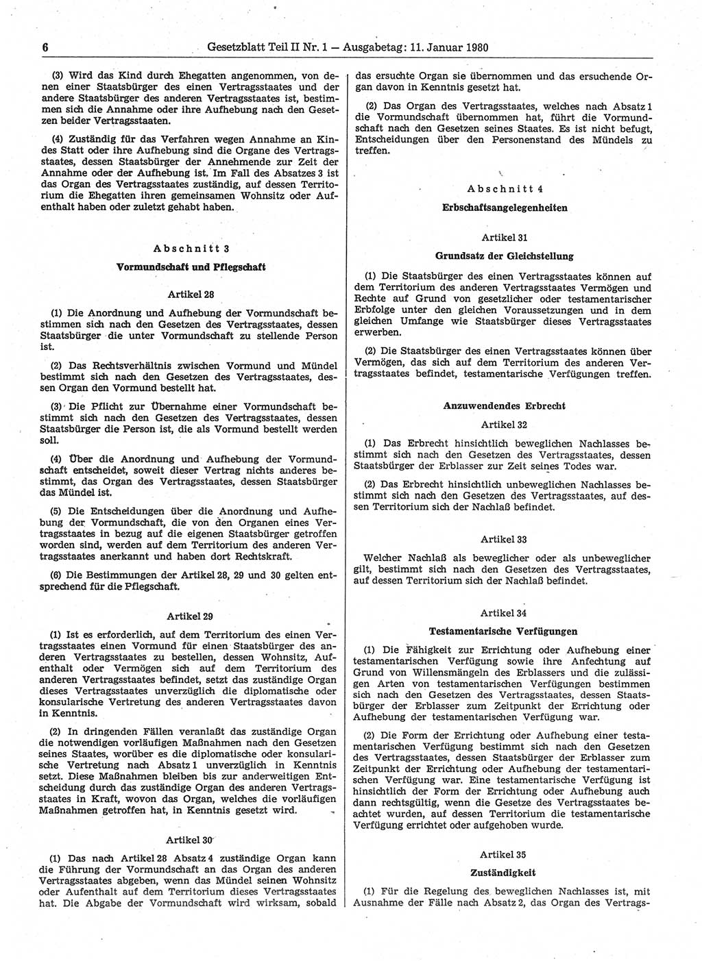Gesetzblatt (GBl.) der Deutschen Demokratischen Republik (DDR) Teil ⅠⅠ 1980, Seite 6 (GBl. DDR ⅠⅠ 1980, S. 6)