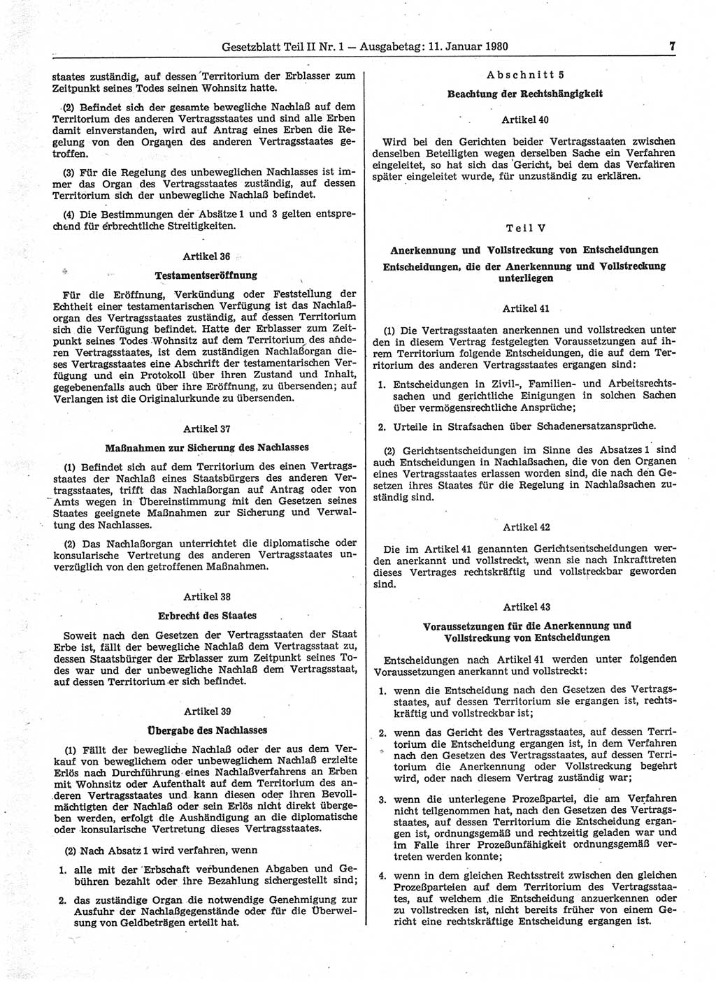 Gesetzblatt (GBl.) der Deutschen Demokratischen Republik (DDR) Teil ⅠⅠ 1980, Seite 7 (GBl. DDR ⅠⅠ 1980, S. 7)