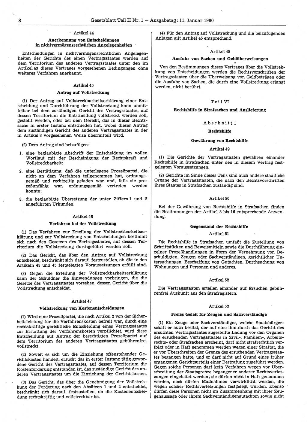 Gesetzblatt (GBl.) der Deutschen Demokratischen Republik (DDR) Teil ⅠⅠ 1980, Seite 8 (GBl. DDR ⅠⅠ 1980, S. 8)