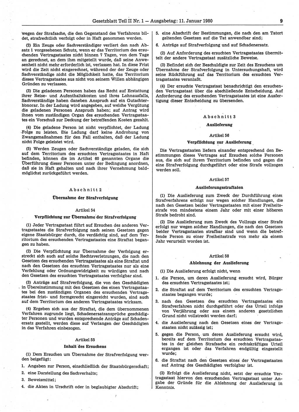 Gesetzblatt (GBl.) der Deutschen Demokratischen Republik (DDR) Teil ⅠⅠ 1980, Seite 9 (GBl. DDR ⅠⅠ 1980, S. 9)