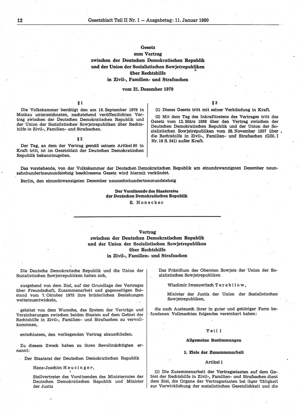 Gesetzblatt (GBl.) der Deutschen Demokratischen Republik (DDR) Teil ⅠⅠ 1980, Seite 12 (GBl. DDR ⅠⅠ 1980, S. 12)