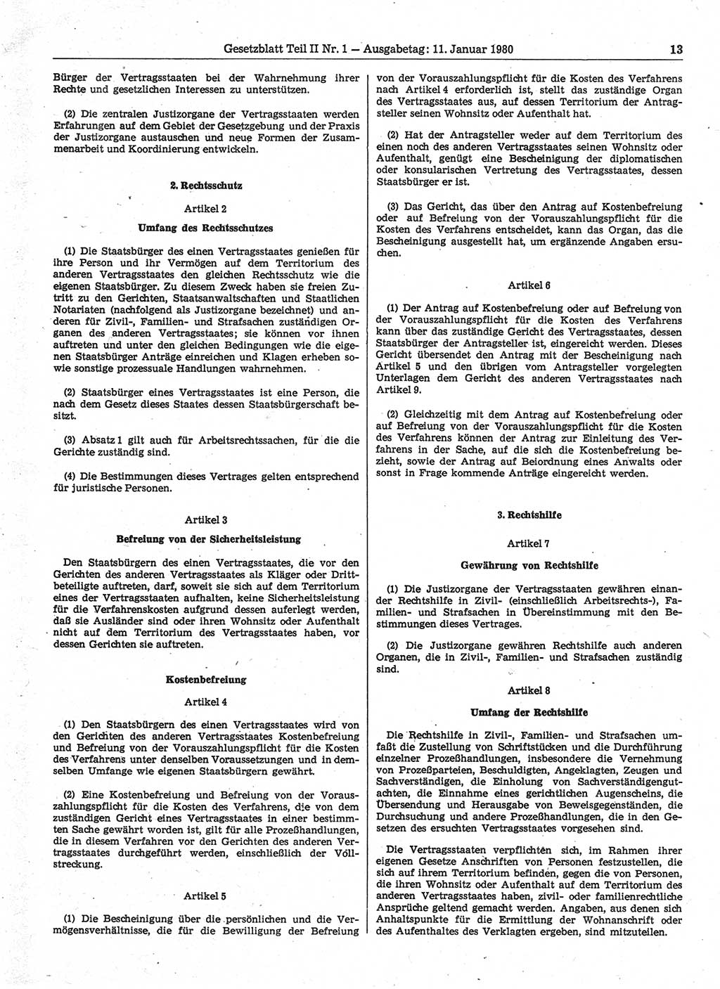 Gesetzblatt (GBl.) der Deutschen Demokratischen Republik (DDR) Teil ⅠⅠ 1980, Seite 13 (GBl. DDR ⅠⅠ 1980, S. 13)